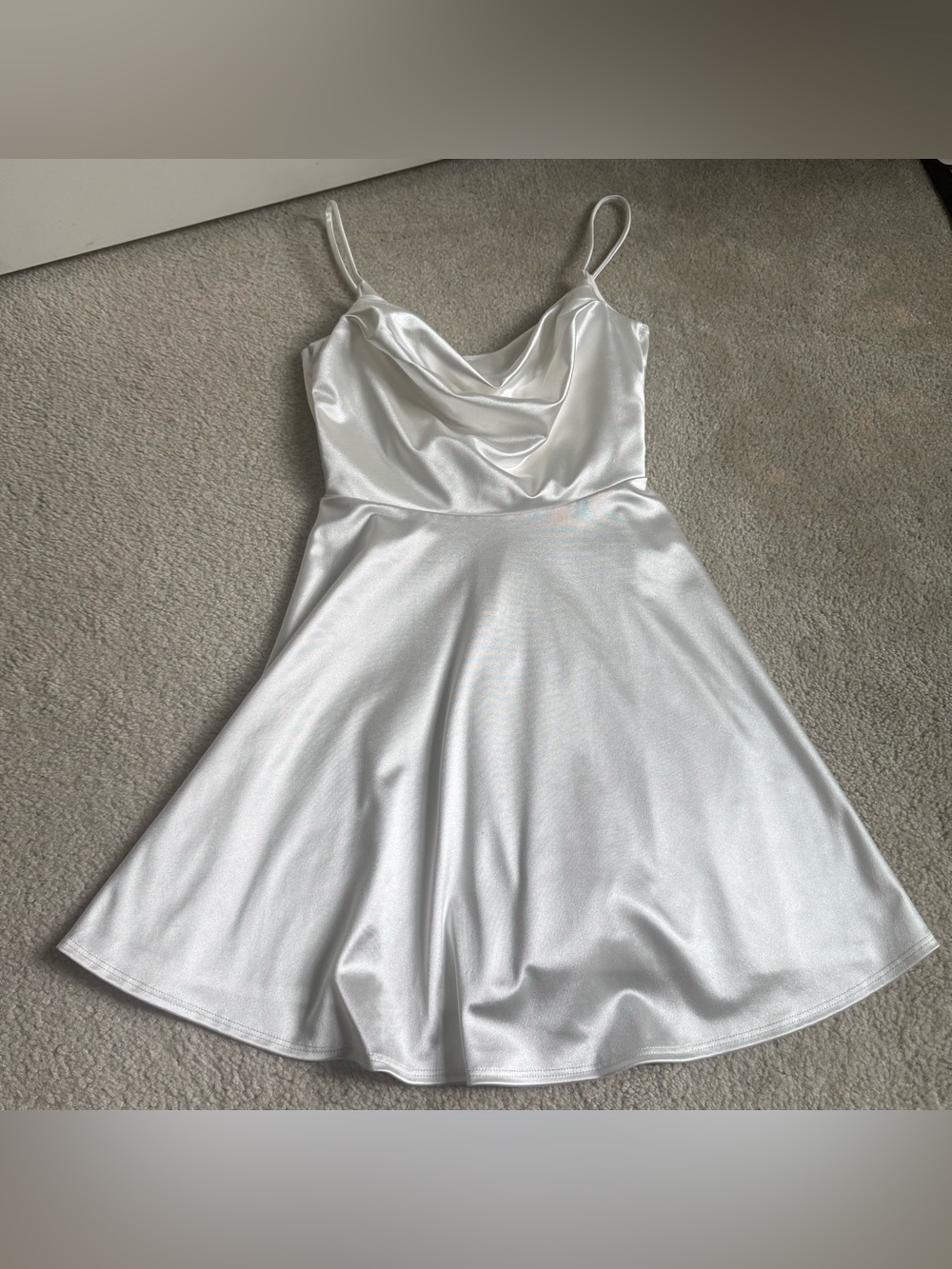 Windsor White Satin Mini Dress with Cowl Neck